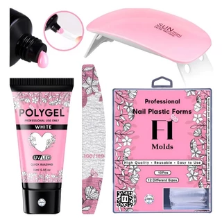 Kit Nail Alongamento Unhas de Gel Polygel + Molde F1 + Lixa + Mini Cabine UV Led + Adesivos de Unhas de Mimo em Oferta na Shopee