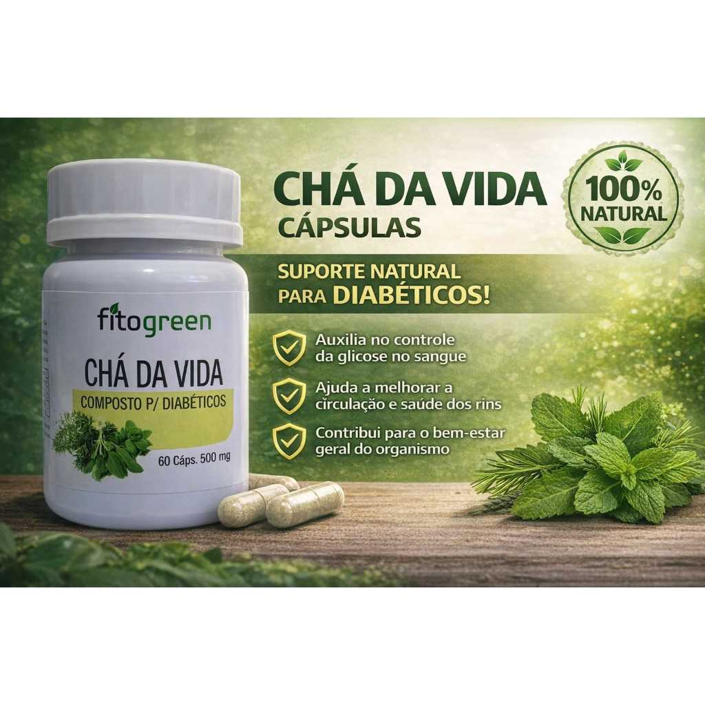 Chá da Vida Composto P/ Diabéticos 60 cápsulas 500mg | Shopee Brasil