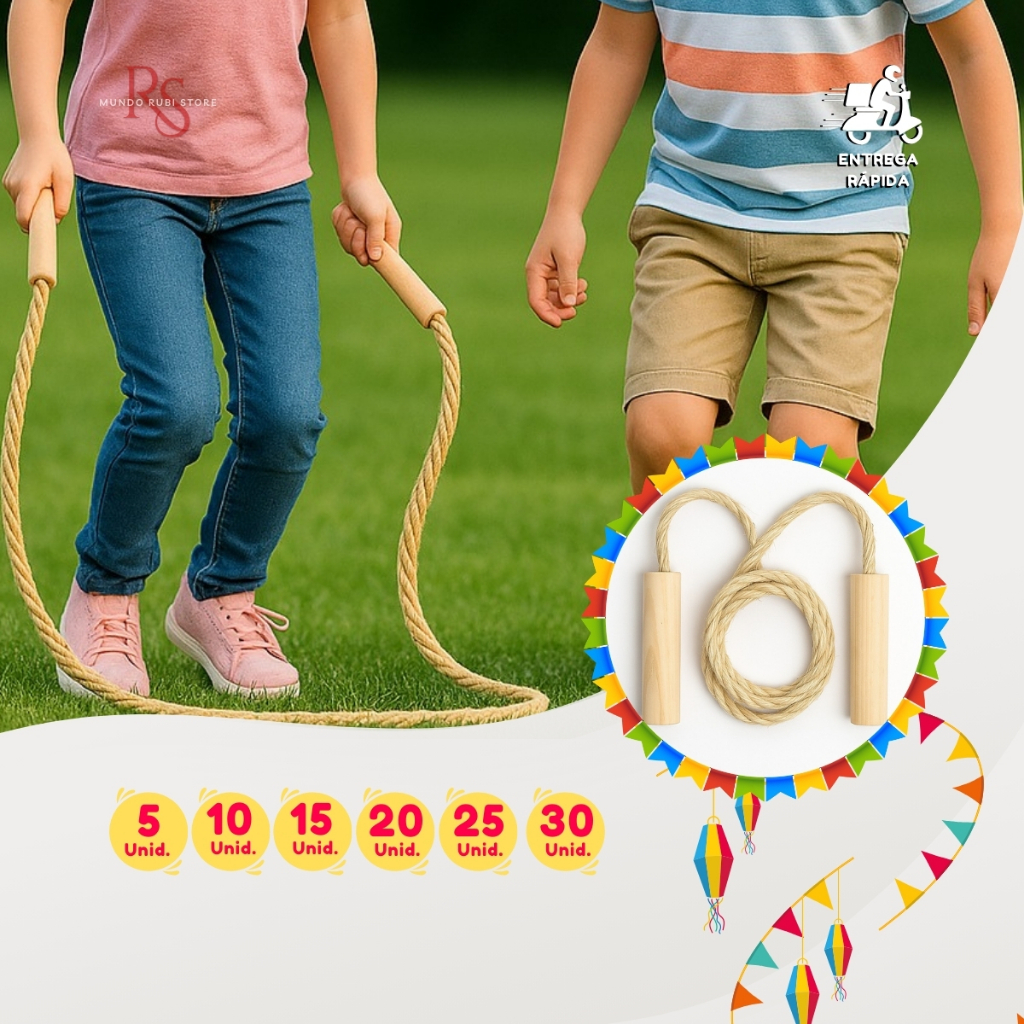 Pula Corda Infantil Sisal 1,6m Kit 5 a 30 Unid. Festa Junina Prendas ...