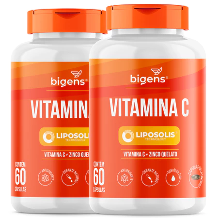 Kit 2x Vitamina C Zinco Quelato Lipossomal 60 Cápsulas Alta Absorção Imunidade Bigens