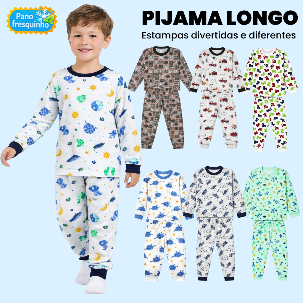 Kit 4 Peças Pijama Infantil Menino Longo Manga Comprida Algodão 1 ao 8 Sortido em Oferta na Shopee