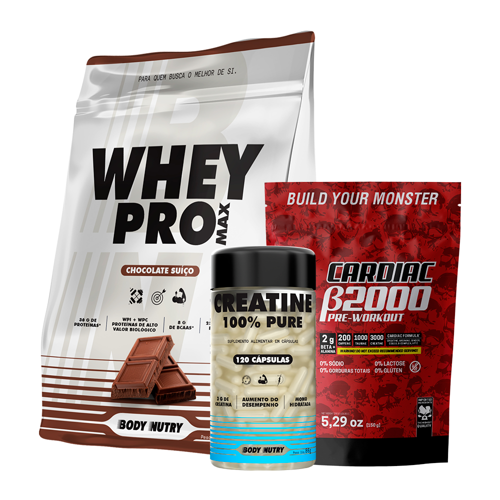 Kit Whey Protein 900g (Ganho de Massa Muscular) + Creatina 100% Pura ...
