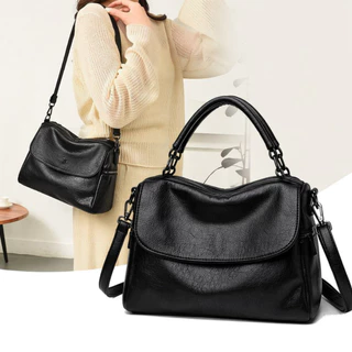 Bolsa Feminina Grande Capacidade Ombro Transversal Vintage Casual Elegante Couro PU Estilo Almofada