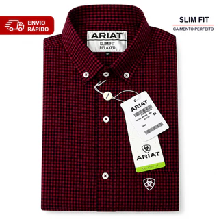 Camisa Country Masculina Xadrez Vermelha Ariat Slim Fit Algodão Premium Cowboy Rodeio Social