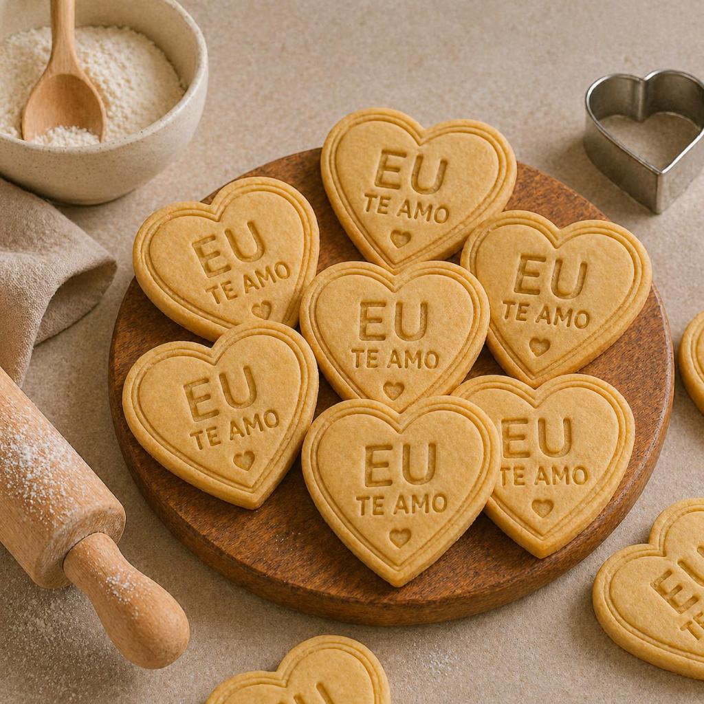Kit Cortador+Carimbo Feliz Dia dos Namorados Biscoito Pasta 
