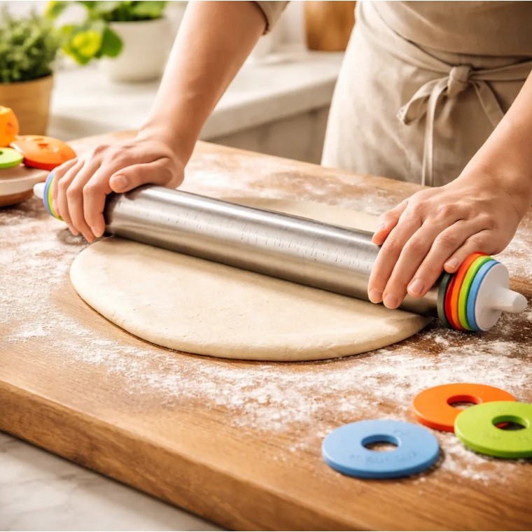 Rolo De Massa Inox Ajustável C/ Medidas Confeitaria Cozinha