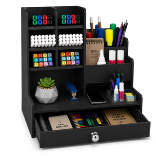 Organizador De Mesa Escritório Multiuso C/ Gaveta Nicho Mdf Canetas