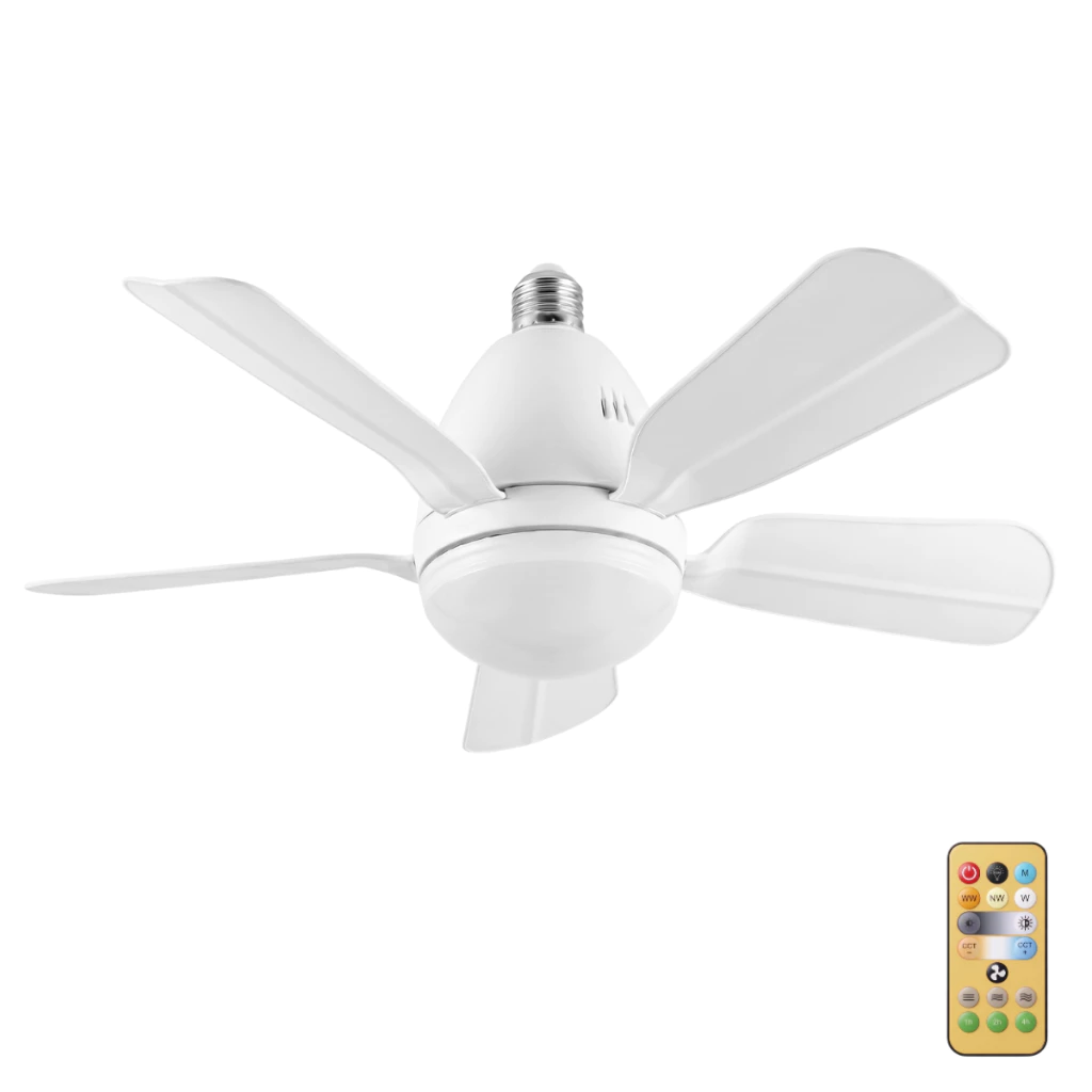 Ventilador de teto Com Luz para Pequenos Espaços (5 Hélices) Controle Remoto Bivolt LED E27