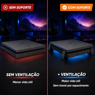Suporte PS4 Slim Fat Pro Kit 4 Pés Base Horizontal Ventilação Elevação Gamer Playstation
