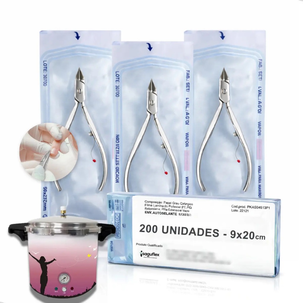 Envelope esterilização autoclave 9x20cm c/200un manicure alicate cutícula