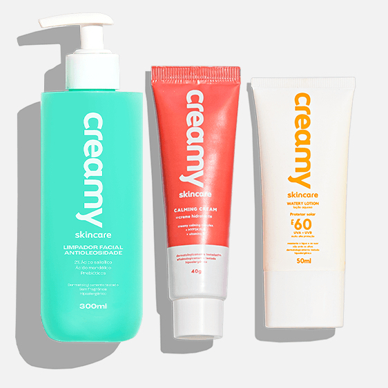 Kit Antioleosidade - Limpador Facial, Gel Creme Hidratante Facial Calming Cream, Protetor Solar FPS 60 | Shopee Brasil
