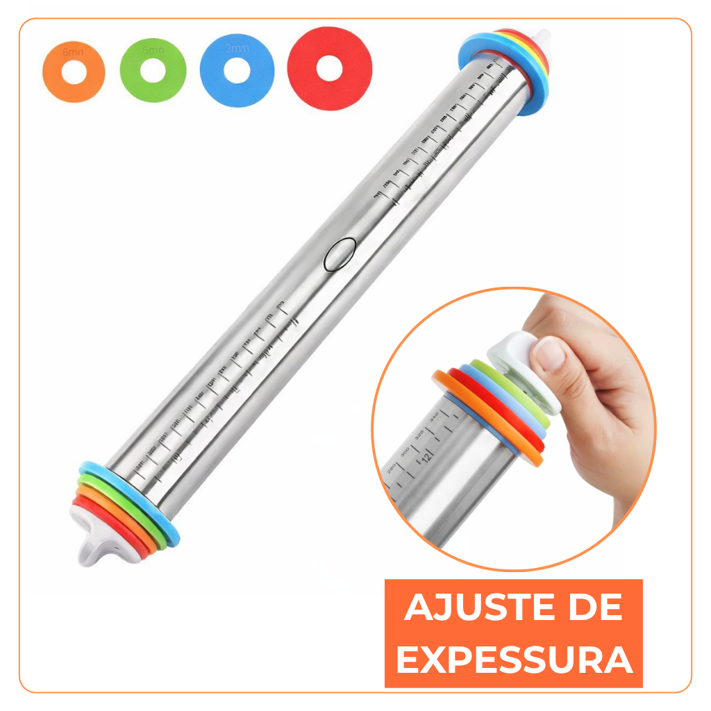 Rolo de Massa Inox Ajustável com Medidas Profissional para C