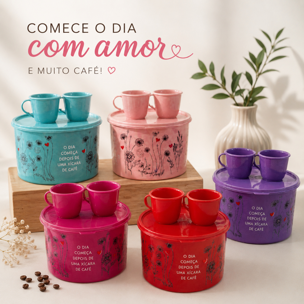 Pote Mantimentos 2L Mais Xicaras 85ml Kit Cantinho Do Café Pedreira Utilidades