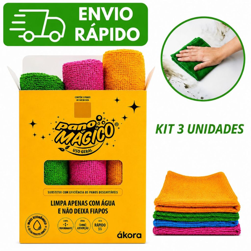 Pano Mágico Microfibra de Limpeza Uso Geral Cores Sortidas 30x30cm