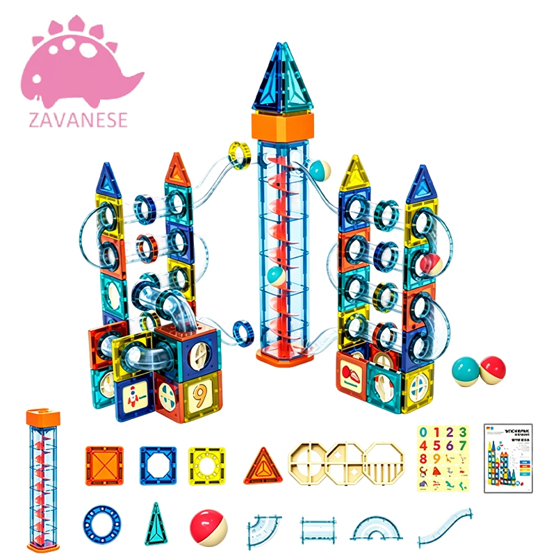 Blocos Magnéticos 3D com Pista de Bola - Brinquedo Educativo Geométrico ...