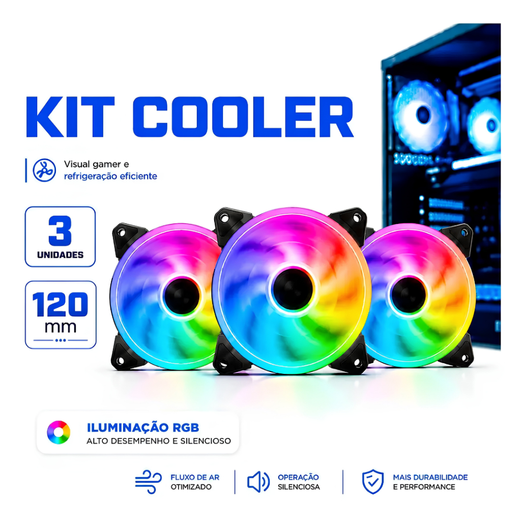 Kit 9 Ventoinhas 120mm RGB Rainbow (genérico)
