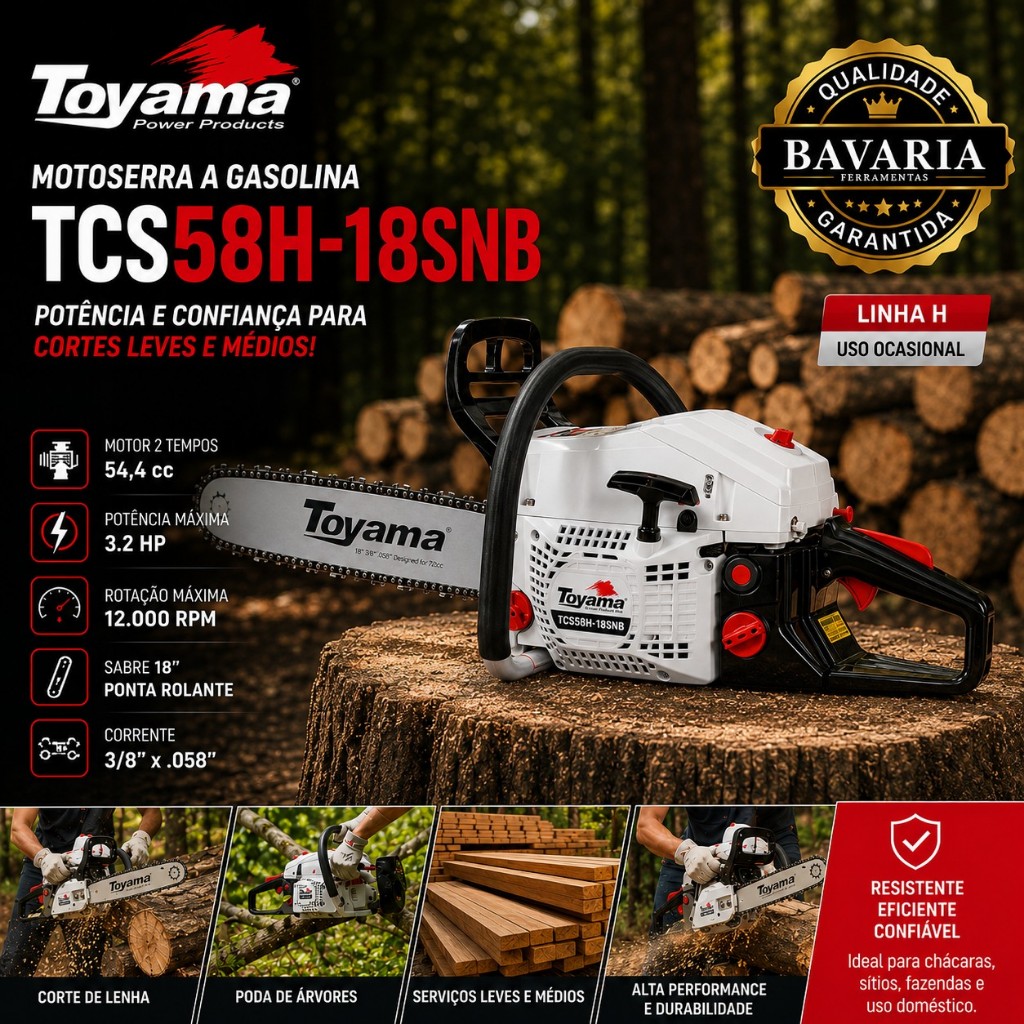 Motosserra Toyama TCS58H 54,4cc 3,2HP Sabre 18 Gasolina | Shopee