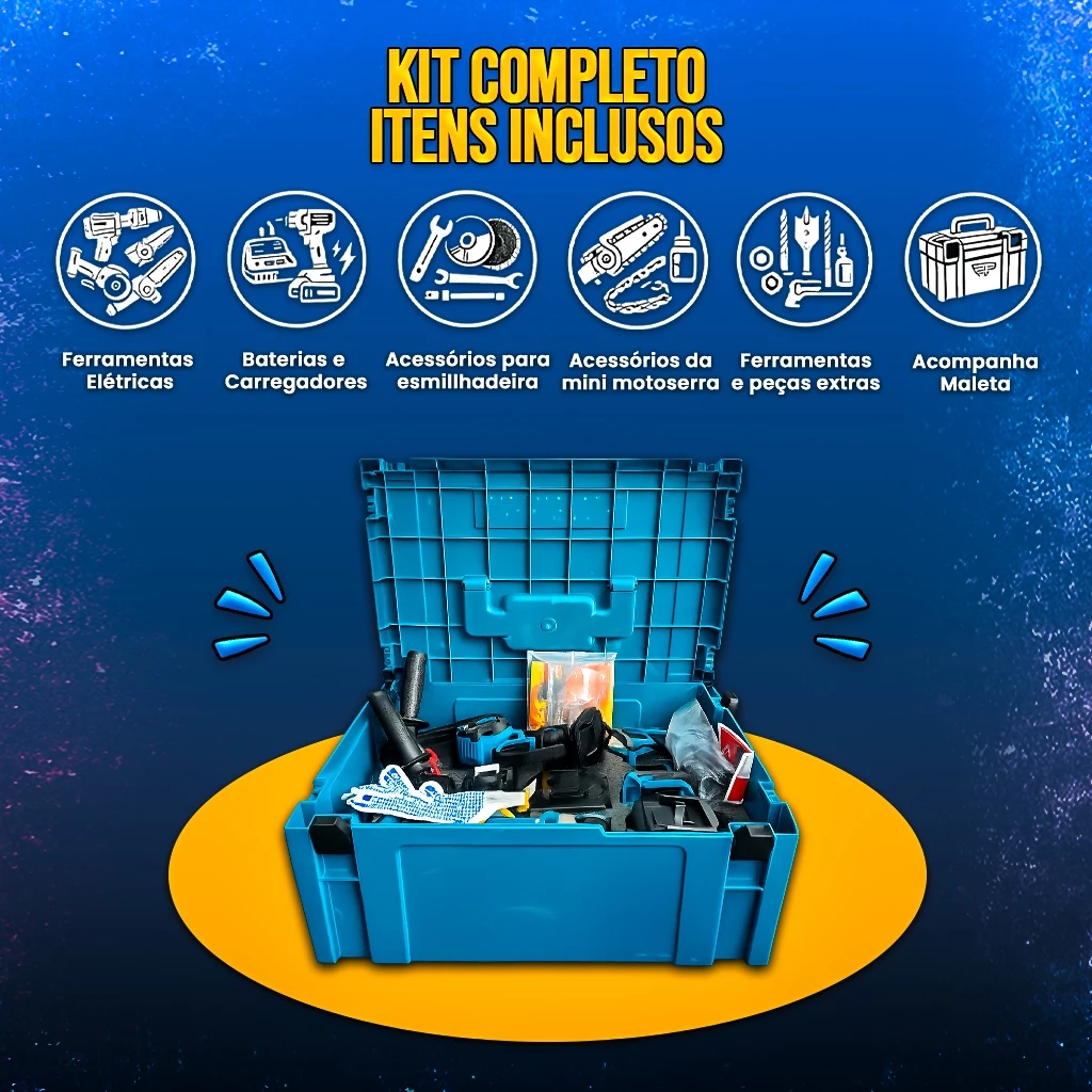 Kit 6 Ferramentas com Furadeira Parafusadeira Martelete Chave de Impacto Esmerilhadeira Serra 48v