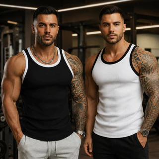 Kit 2 Regatas Masculina Canelada Americana Slim Bicolor Academia Treino