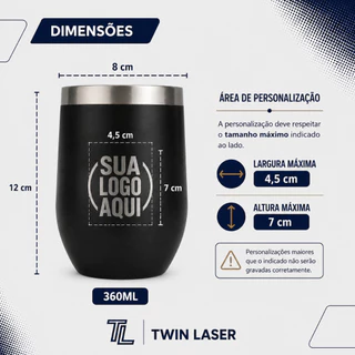 Kit 10, 15, 17, 20 ou 24 Copos Térmicos Personalizados 360ml Cônico ou Cuia Casca de Ovo Inox c/ Tampa Laser