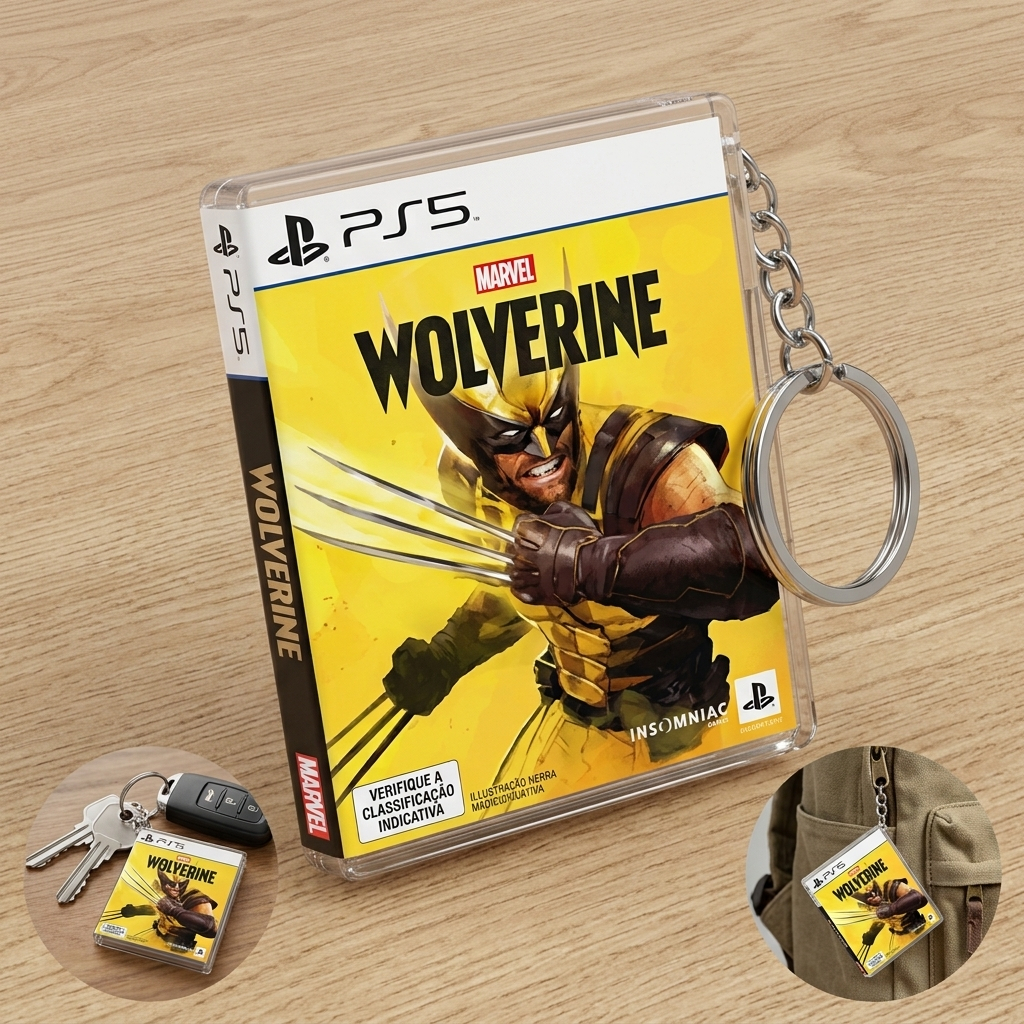 Chaveiro Mini Capa PS5 Wolverine PlayStation Gamer Geek Colecionável Presente