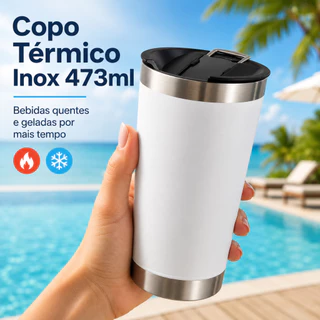 Copo Térmico 473ml Inox com Tampa com Abridor | Mantém Gelado e Quente