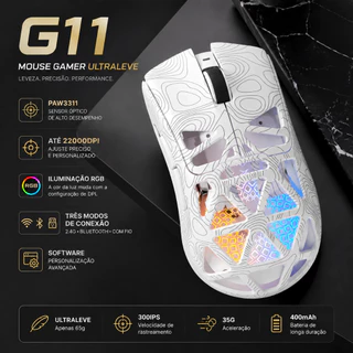 G11 Mouse Gamer software 2.4G BT USB PAW3311 22kDPI 1kHz 400mAh RGB Botão de Fogo Rápid PC Notebook Mac Xbox Tablet