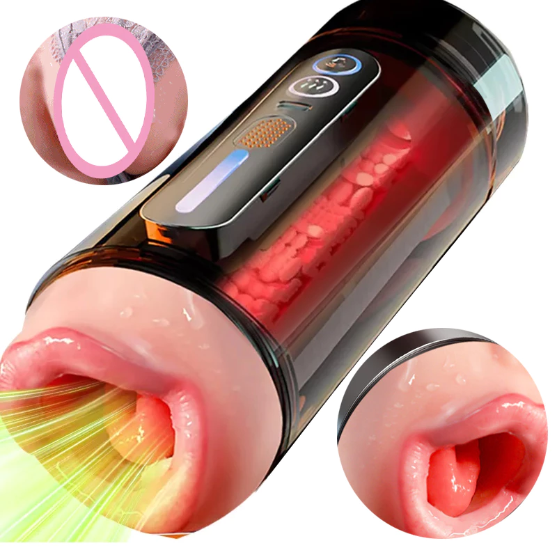 Masturbador masculino automático 2 en 1 con doble canal (boca y vagina) realista, equipado con funciones de gemidos integrados y vibración para una experiencia multisensorial inigualable.