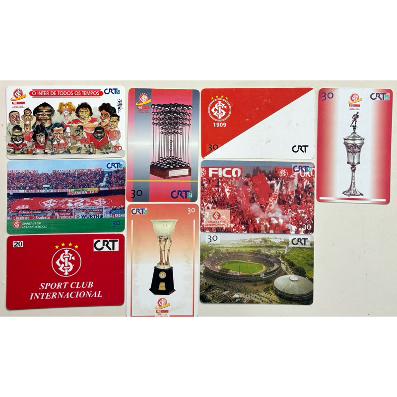 Lote com 9 cartões telefônicos CRT, Cartões do Sport Club