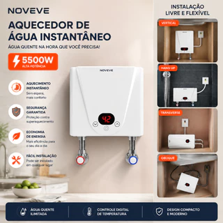 Aquecedor Elétrico de Passagem Instantâneo 5500W 220V com Display Digital para Cozinha, Banheiro, Pia e Lavanderia