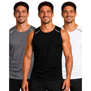 Kit 3 Camisas Regata Dry Fit Masculina Lisa Básica Ultra Leve