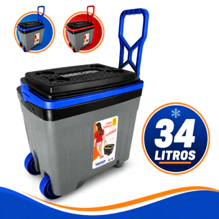 Cooler Com Rodas Caixa Térmica Grande 34 Litros Material Resistente Alça Ergonômica