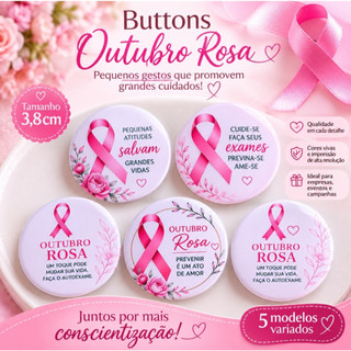 Button Outubro Rosa 3,8cm – Broche Boton Campanha Conscientização Laço ...