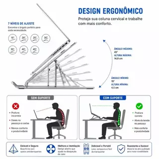 Suporte Para Notebook Ipad Tablet em Alumínio Ajustável Dobrável Ergonômico Resistente