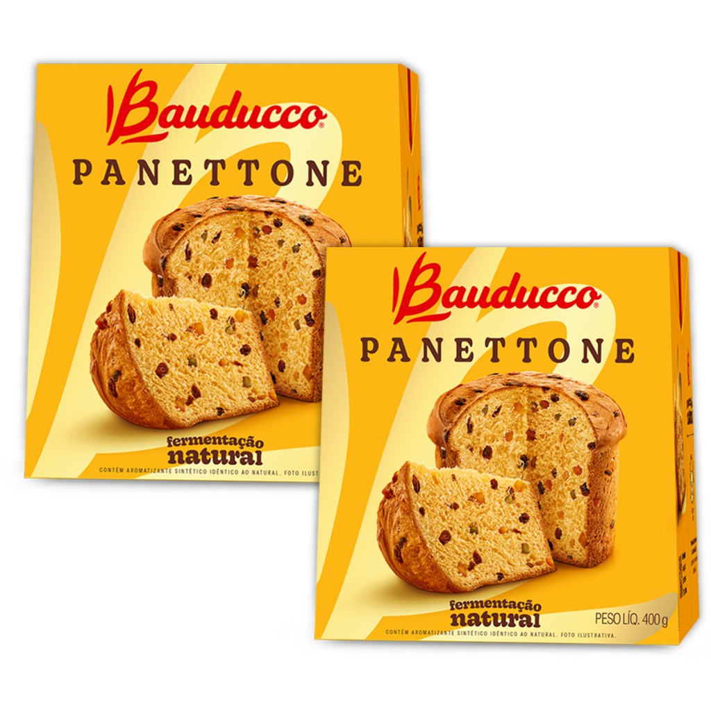 Kit 02 unidades Panettone Frutas Cristalizadas 400g Bauducco | Shopee ...
