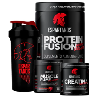 Kit Whey Fusion Protein + Pré-Treino + Creatina + Shaker - Espartanos