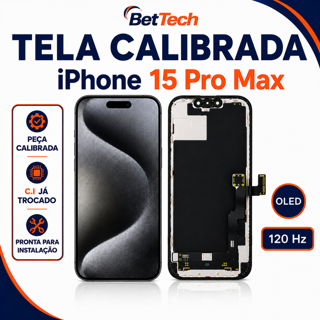 Tela Calibrada OLED 120hz iPhone 15 Pro MaxTouch Alta Qualidade Premium Compatível original+FLEX