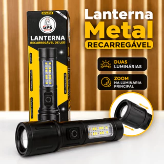Lanterna Tática Metal Recarregável GP6 LED 10W Zoom Luz Lateral COB Emergência Carro Casa Pesca