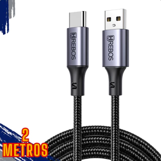Cabo USB x Tipo-C Turbo 60W - 2 Metros Celular Notebook Carregador e Transferência de Dados Macho