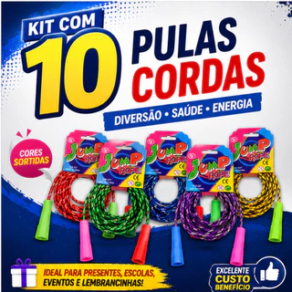 Kit 10 Pula Cordas Infantil Corda de Pular Brinquedo Atividade Física Recreação Festa