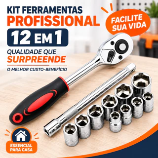 Kit Chave Catraca 12 Peças Profissional em Aço CR-V, Conjunto Soquetes para Mecânica, Reparos Domésticos e Bicicletas