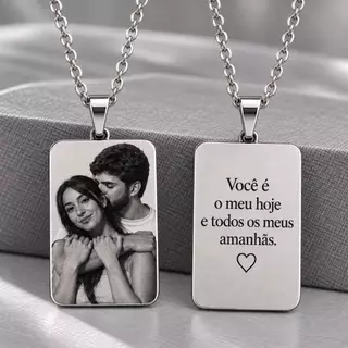 Colar Personalizado Dia dos Pais com Foto e Frase Aço Inox Presente para Pai Avô Padrasto