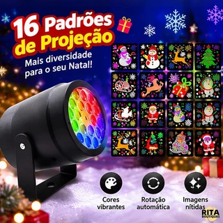 Projetor Natalino LED 16 Desenhos Automáticos Decoração de Natal Luz na Parede Casa Festa Bivolt