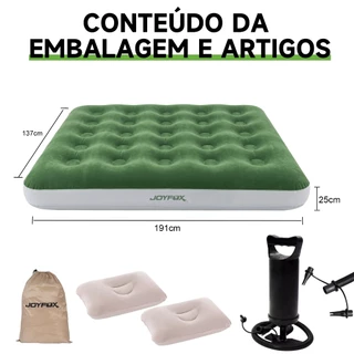 Colchão Inflável Casal / King com Bomba Manual JOYFOX Portátil Travesseiros e Bolsa para Camping
