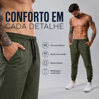 Calça Tactel Masculina com Elastano Esportiva Academia Casual com Zíper na Barra