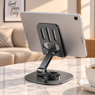 Suporte Alumínio de Mesa Base Rotatória Ajustável 360º Para Smartphones e Tablets