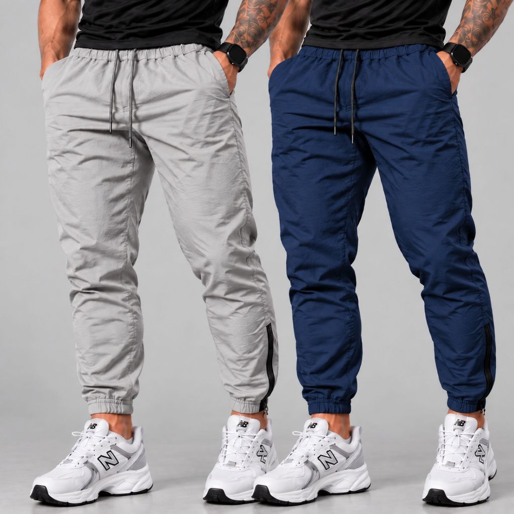 Kit 2 Calças Jogger Masculina Tactel Dry Fit com Elastano Academia Treino Corrida e Trabalho Zíper na Barra P ao GG