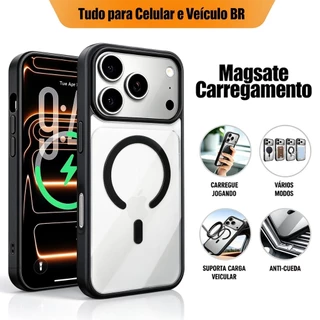 Capa Magnética De Luxo com MagSafe Compatível com iPhone 18 17 16 15 14 13 12 11 X Pro Max Transparente