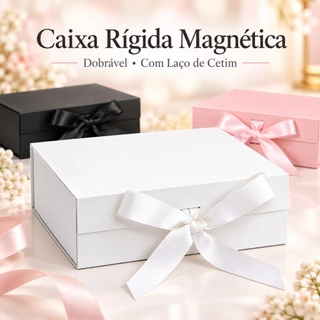 Caixa de Presente Rígida Dobrável Magnética com Laço de Cetim – 3 Tamanhos