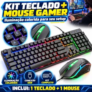 Kit Gamer Teclado Semi Mecânico e Mouse Usb Rgb Iluminado Jogos Pc